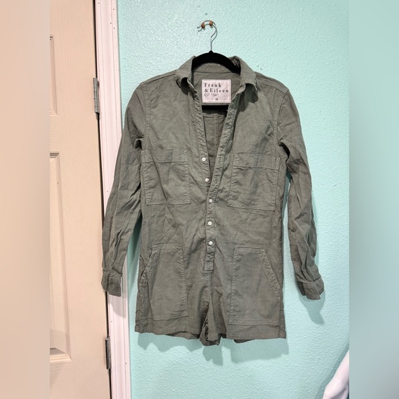 Frank & Eileen Romper Ireland Long Sleeve Playsuit Sage Green Linen - Picture 1 of 6